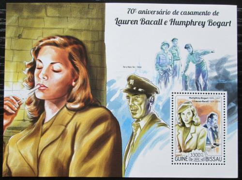 Poštová známka Guinea-Bissau 2015 Lauren Bacall a Humphrey Bogart Mi# Block 1333 Kat 9€