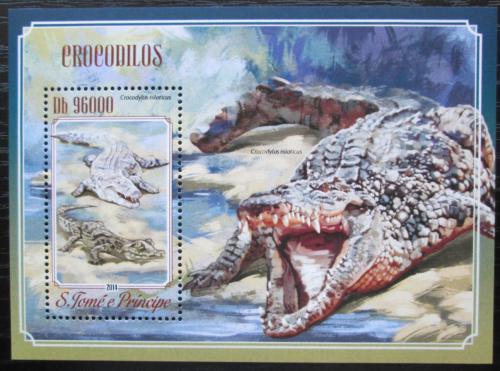 Poštová známka Svätý Tomáš 2014 Krokodíly Mi# Block 1017 Kat 10€ 