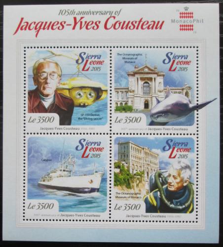 Poštové známky Sierra Leone 2015 Jacques-Yves Cousteau Mi# 6108-11 Kat 11€