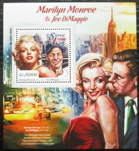 Poštová známka Sierra Leone 2015 Marilyn Monroe a J. DiMaggio Mi# Block 891 Kat 12€