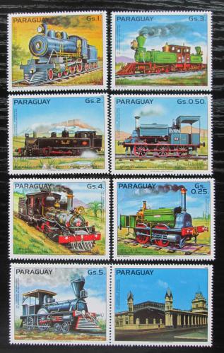Poštové známky Paraguaj 1983 Parní lokomotívy s kupónem Mi# 3579-85