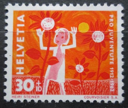 Poštová známka Švýcarsko 1962 Dítì mezi kvìtinami Mi# 761