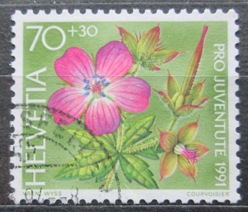 Poštová známka Švýcarsko 1991 Kakost lesní Mi# 1456