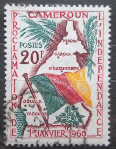 Poštová známka Kamerun 1960 Štátna vlajka a mapa Mi# 322