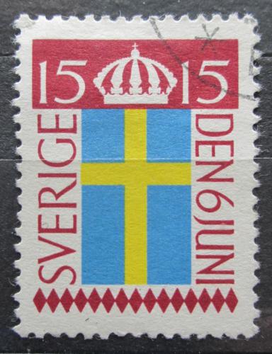 Poštová známka Švédsko 1955 Štátna vlajka Mi# 405