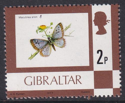 Poštová známka Gibraltár 1977 Modrásek èernoskvrnný Mi# 350 I