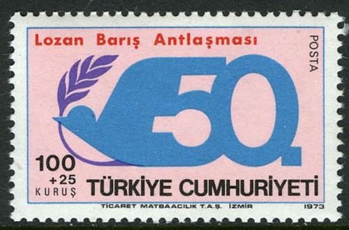 Poštová známka Turecko 1973 Smlouva o pøátelství z Lausanne, 50. výroèie Mi# 2289