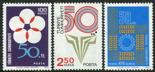 Poštové známky Turecko 1973 Vznik republiky, 50. výroèie Mi# 2301-03