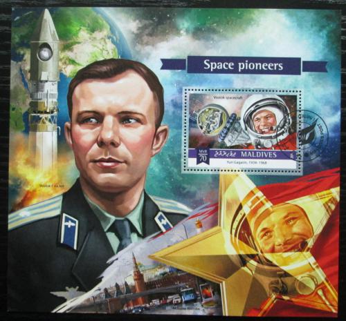 Poštová známka Maldivy 2015 Jurij Gagarin Mi# Block 834 Kat 9€