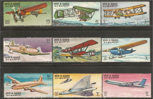 Poštové známky Umm al-Kuvajn 1968 Lietadla Mi# 296-304 Kat 8.50€