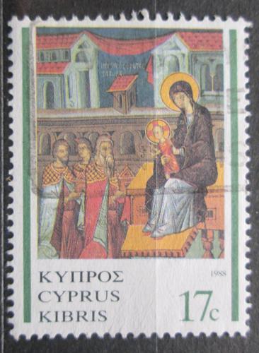 Poštová známka Cyprus 1988 Vianoce, freska Mi# 709