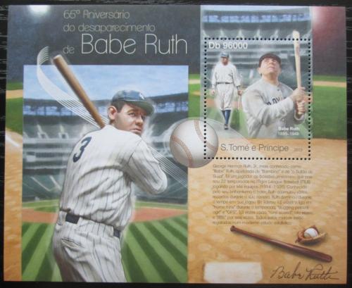Poštová známka Svätý Tomáš 2013 Babe Ruth, baseball Mi# Block 861 Kat 10€