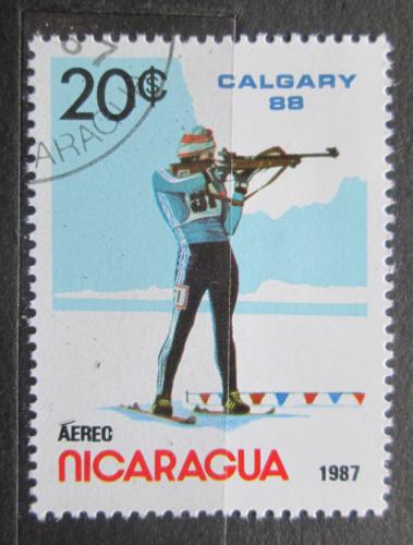 Poštová známka Nikaragua 1987 ZOH Calgary, biatlon Mi# 2742