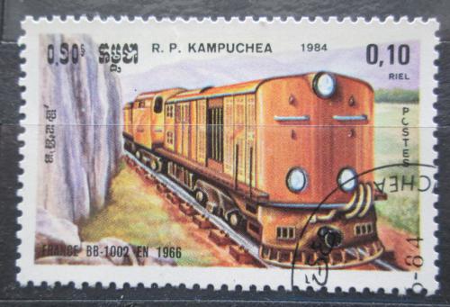 Poštová známka Kambodža 1984 Francúzska lokomotíva Mi# 584