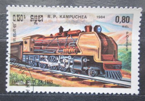 Poštová známka Kambodža 1984 Francúzska parní lokomotíva Mi# 586