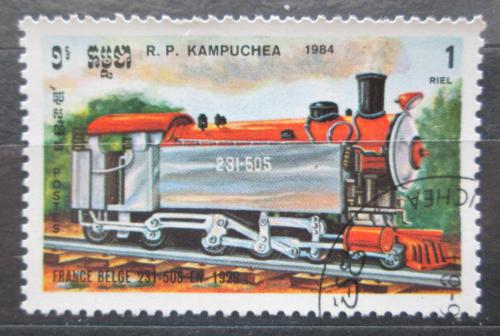 Poštová známka Kambodža 1984 Parní lokomotíva Mi# 587