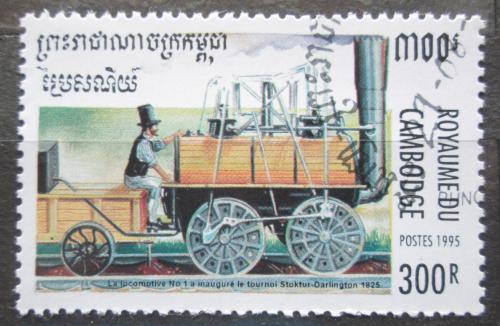 Poštová známka Kambodža 1995 Stará parní lokomotíva Mi# 1525