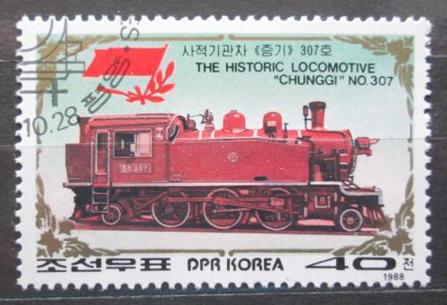 Poštová známka KLDR 1988 Parní lokomotíva Mi# 2973
