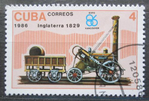 Poštová známka Kuba 1986 Parní lokomotíva Rocket Mi# 3018