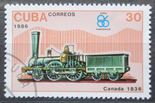 Poštová známka Kuba 1986 Stará kanadská lokomotíva Mi# 3021