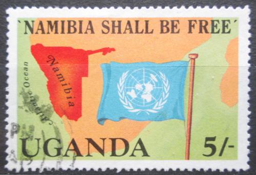 Poštová známka Uganda 1983 Mapa a vlajka Namíbia Mi# 359