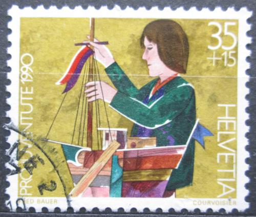 Poštová známka Švýcarsko 1990 Dítì a model lodi Mi# 1431