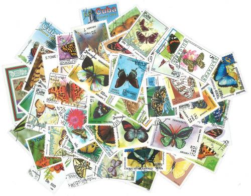 Zostava Motýle - 100 rùzných razítkovaných známek