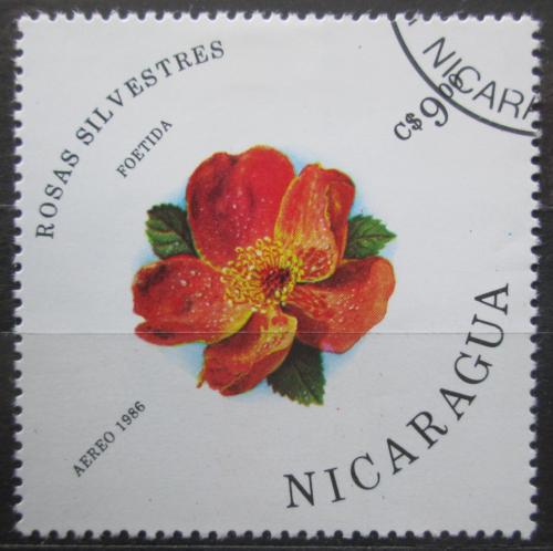 Poštová známka Nikaragua 1986 Rùže žlutá Mi# 2635