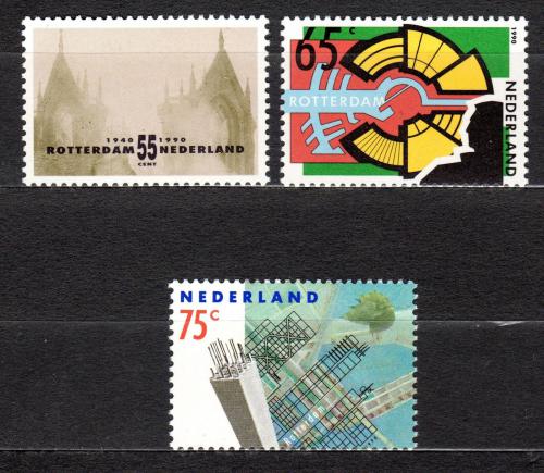 Poštové známky Holandsko 1990 Letecký útok na Rotterdam, 50. výroèie Mi# 1382-84