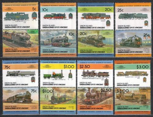 Poštové známky Svätý Vincent, Union Island 1984 Lokomotívy Mi# 54-69 Kat 9€