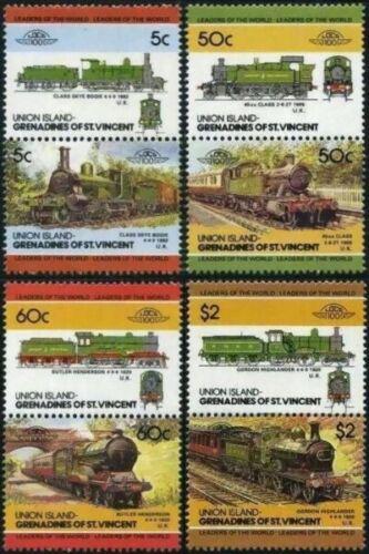 Poštové známky Svätý Vincent, Union Island 1985 Lokomotívy Mi# 86-93 Kat 5.50€