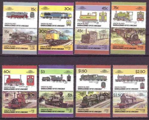Poštové známky Svätý Vincent, Union Island 1986 Lokomotívy Mi# 140-55 Kat 17€