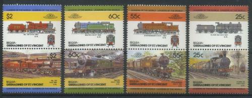 Poštové známky Svätý Vincent, Bequia 1985 Lokomotívy Mi# 82-89 Kat 7€