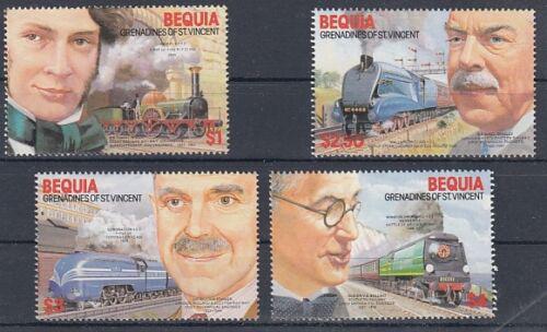 Poštové známky Svätý Vincent, Bequia 1986 Lokomotívy Mi# 196-99 Kat 6€
