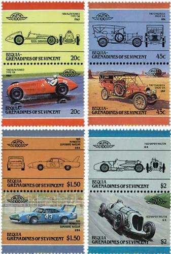 Poštové známky Svätý Vincent, Bequia 1985 Automobily Mi# 152-59 Kat 6.50€