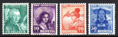 Poštové známky Švýcarsko 1938 ¼udové kroje a Salomon Gessne Mi# 331-34 Kat 6.50€