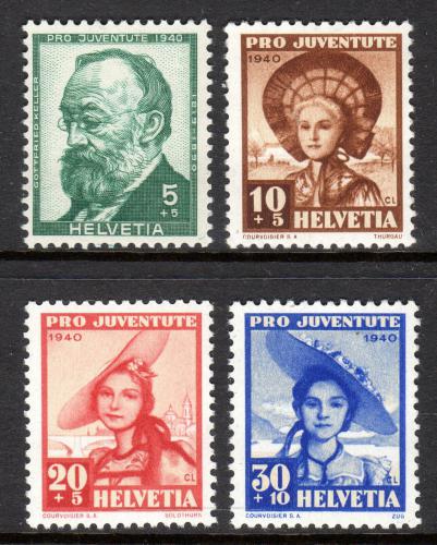 Poštové známky Švýcarsko 1940 ¼udové kroje a Gottfried Kell Mi# 373-76 Kat 5.50€