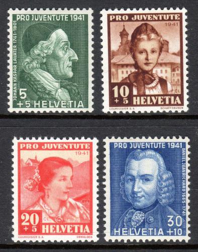 Poštové známky Švýcarsko 1941 ¼udové kroje a Johann Caspar Lavater Mi# 399-402