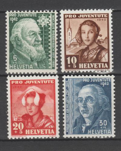 Poštové známky Švýcarsko 1942 ¼udové kroje a osobnosti Mi# 412-15