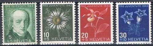 Poštové známky Švýcarsko 1943 Kvety a Philipp Emanuel Fellenberg Mi# 424-27