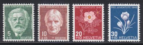Poštové známky Švýcarsko 1945 Kvety a osobnosti Mi# 465-68 Kat 5.50€