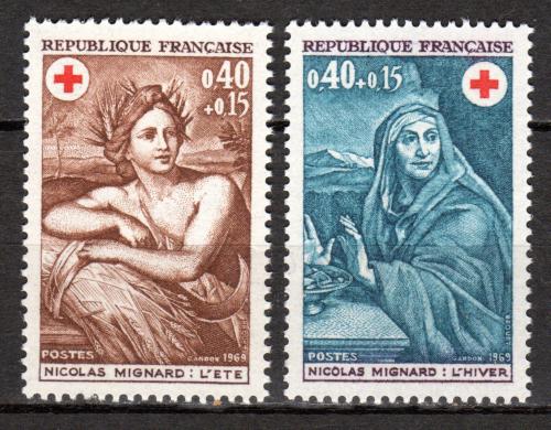 Poštové známky Francúzsko 1969 Èervený kríž, umenie, Nicolas Mignard Mi# 1692-93