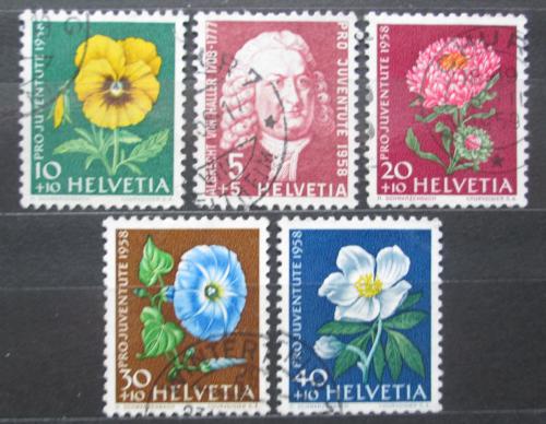 Poštové známky Švýcarsko 1958 Kvety a Albrecht von Haller, Pro Juventute Mi# 663-67 Kat 9.50€