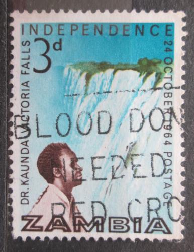 Poštová známka Zambia 1964 Prezident Kenneth Kaunda a Viktoriiny vodopády Mi# 15
