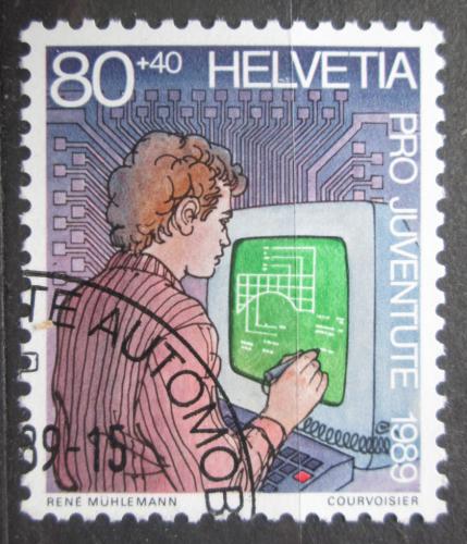 Poštová známka Švýcarsko 1989 Práce s poèítaèem, Pro Juventute Mi# 1407