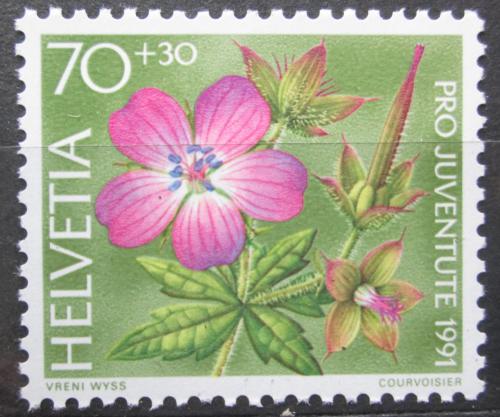 Poštová známka Švýcarsko 1991 Kakost lesní, Pro Juventute Mi# 1456