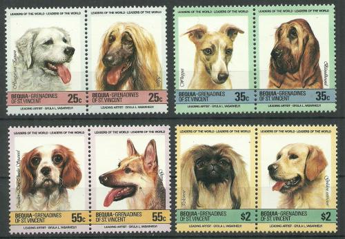 Poštové známky Svätý Vincent Bequia 1985 Psy Mi# 90-97