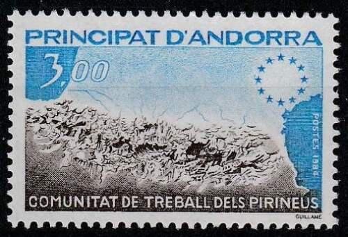 Poštová známka Andorra Fr. 1984 Mapa Pyrenejí Mi# 349