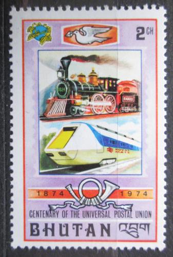 Poštová známka Bhútán 1974 UPU, 100. výroèie, lokomotívy Mi# 593 A