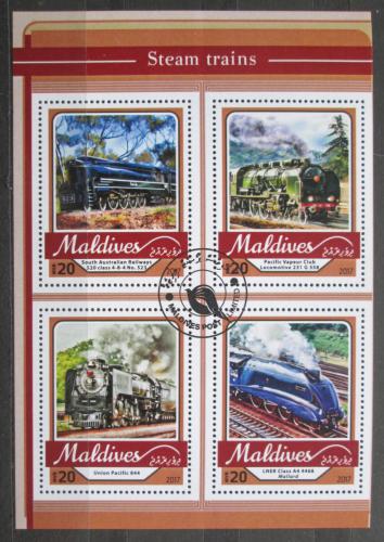 Poštové známky Maldivy 2017 Parní lokomotívy Mi# 6838-41 Kat 10€